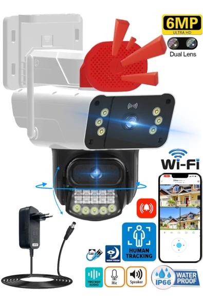 O-KAM 3041 Wifi 6MP Dual Lens ( Sabit + Hareketli) Sirenli Kişi Takibi Türkçe Gece Görüş ürün görseli 1