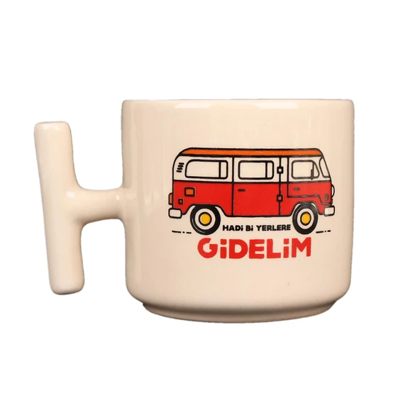 KREM T KULP HADİ GİDELİM KIRMIZI OTOBÜS TASARIM KUPA