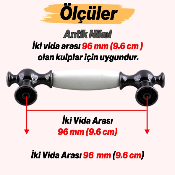 Arnas Antik Nikel Metal Kulp 96 mm Mobilya Çekmece Mutfak Dolabı Dolap Kapak Kulpları Kulb Kulpu - Resim 2