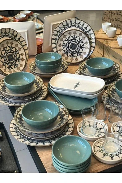 44 Parça 6 Kişilik Yemek/kahvaltı Takımı Yeşil