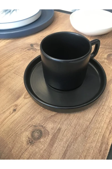 Stackable Çay/nescafe Fincanı Tabaklı Mat Siyah
