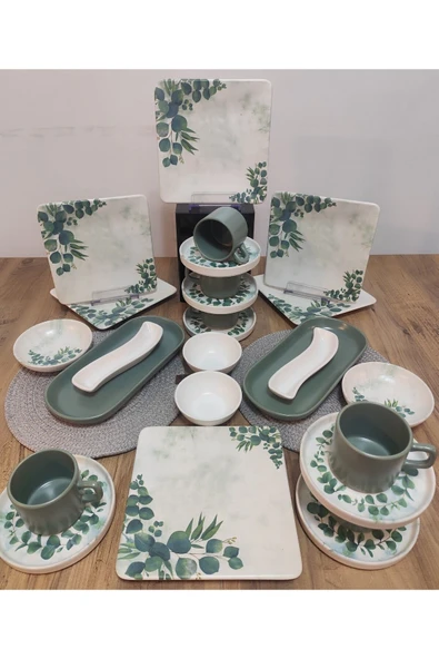 Okaliptus 6 kişilik 26 parça kahvaltı takımı yesil - Resim 3