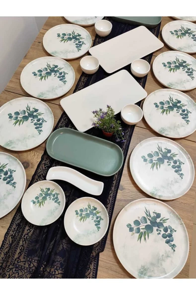 Okaliptus nordıç kahvaltı takımı 12 kişilik 26 parça mat yeşil - 4