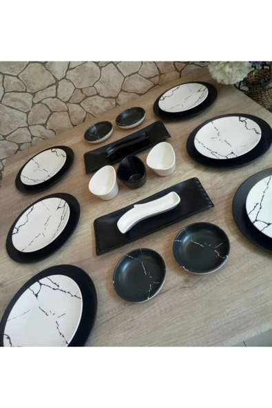 Kahvaltı Takımı 23 Parça 6 Kişilik Mat Mermer Desen - Resim 2
