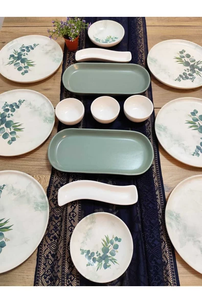 Okaliptus Nordıc kahvaltı takımı  6 kişilik 15 parça mat yeşil - Resim 4