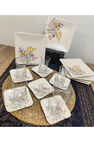 Kelebek 18 parça 6 kişilik ikram ve çay seti - 2