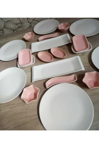 Kahvaltı Takımı 20 Parça 6 Kişilik Mat Beyaz Pembe - 3