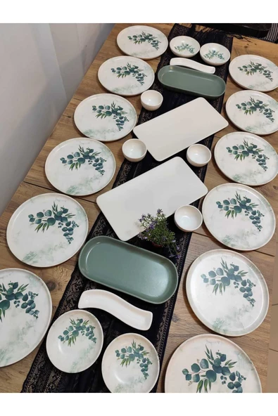 Okaliptus nordıç kahvaltı takımı 12 kişilik 26 parça mat yeşil - 5