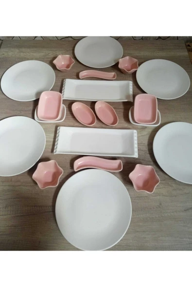 Kahvaltı Takımı 20 Parça 6 Kişilik Mat Beyaz Pembe