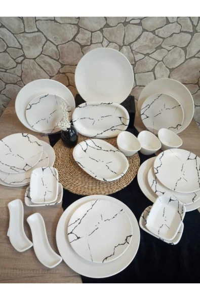 Kahvaltı Takımı 23 Parça 6 Kişilik Mermer Desen Mat