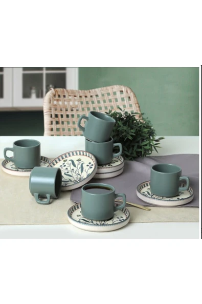 stackable  çay fincanı 12 parça 6 kişilik mat yesil