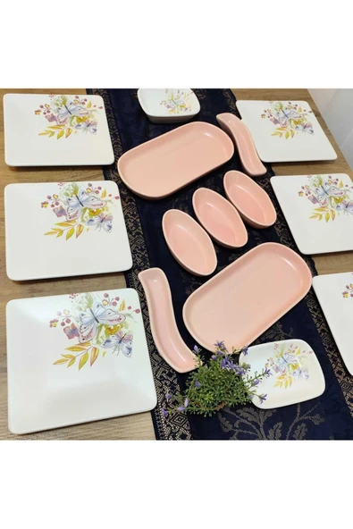 Kelebek kahvaltı takımı 6 kişilik 15 parça mat kelebek desen - 4
