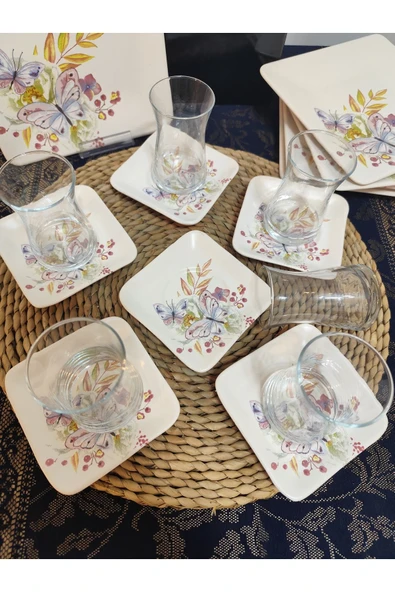 Kelebek 18 parça 6 kişilik ikram ve çay seti - 4
