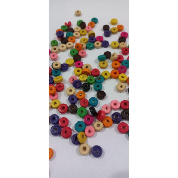 Renkli Yassı Ahşap Pul Boncuk 25 gr. 8mm - 3