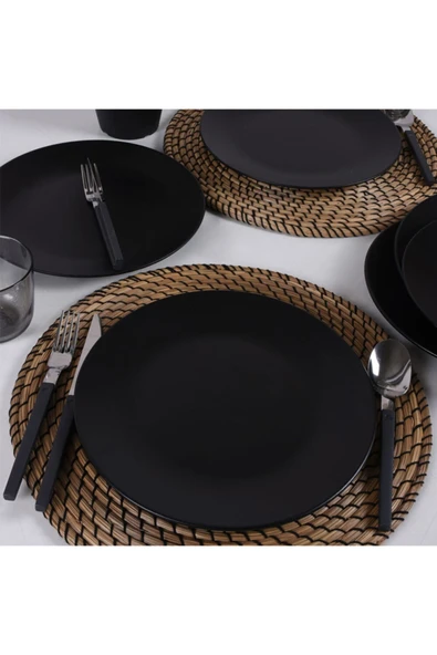 Keramika Mat Siyah Hitit Servis Tabağı 25 Cm 6 Adet - 3