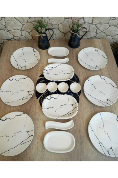 Kahvaltı Takımı 6 Kişilik 16 Parça Mermer Desen