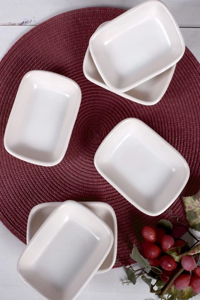 Mat Kırık Beyaz Dikdörtgen  Çerezlik / Kayık 13 Cm 6 Adet