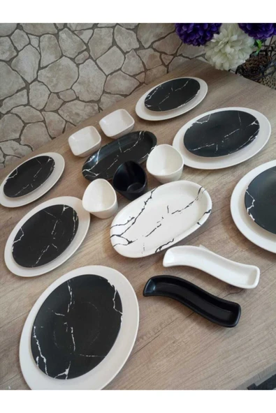 Siyah Mat Dekor Kahvaltı Takımı 21 Parça 6 Kişilik - 2
