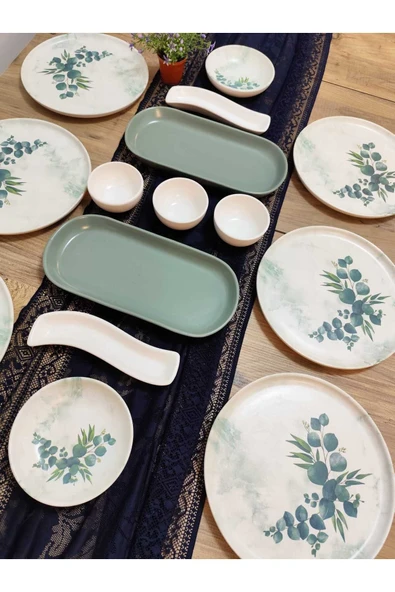 Okaliptus Nordıc kahvaltı takımı  6 kişilik 15 parça mat yeşil - Resim 2