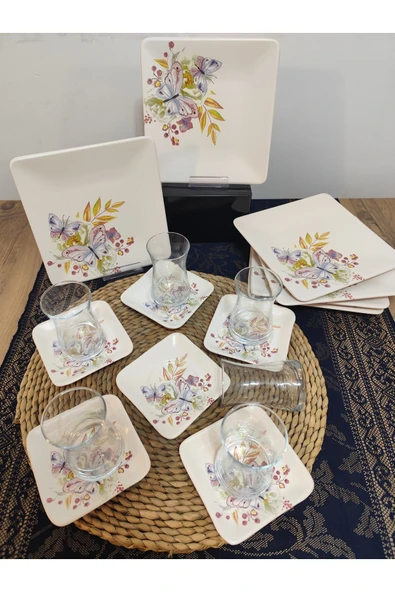 Kelebek 18 parça 6 kişilik ikram ve çay seti