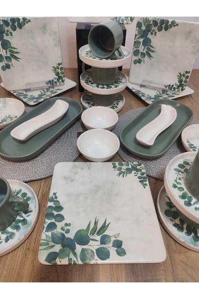 Okaliptus 6 kişilik 26 parça kahvaltı takımı yesil - Resim 5