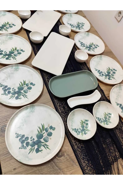 Okaliptus nordıç kahvaltı takımı 12 kişilik 26 parça mat yeşil - 2