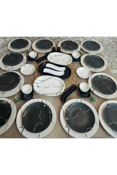 Kahvaltı Takımı 12 Kişilik 43 Parça Mat Mermer Desen - 2