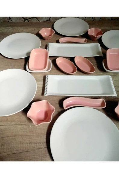 Kahvaltı Takımı 20 Parça 6 Kişilik Mat Beyaz Pembe - 2