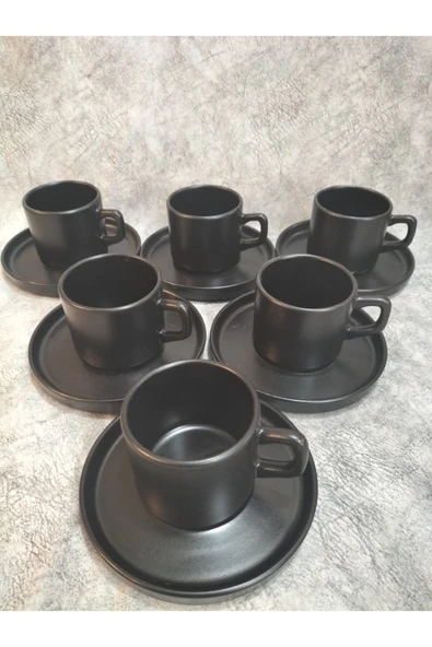 Stackable Mat Siyah Nescafe/çay Fincan Takımı 12 Parça 6 Kisilik - 2