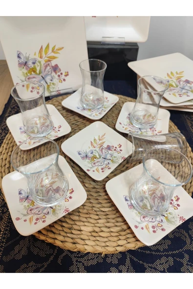 Kelebek 18 parça 6 kişilik ikram ve çay seti - 3