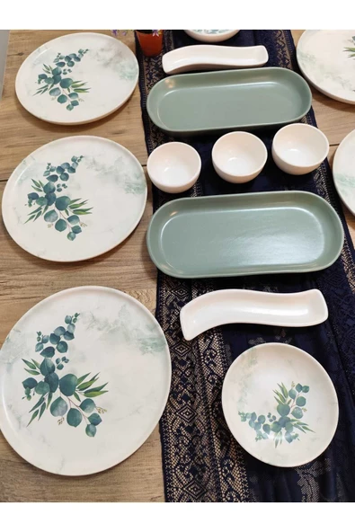 Okaliptus Nordıc kahvaltı takımı  6 kişilik 15 parça mat yeşil - Resim 3