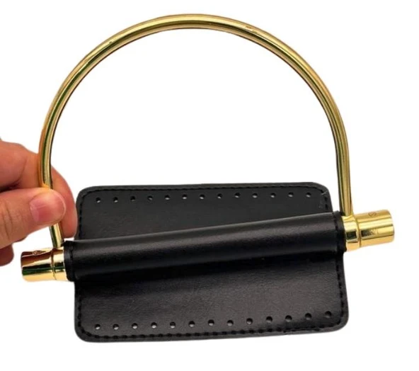 Angel Çanta Aksesuar Suni Derili Metal Çanta Sapı İpek Model Siyah Renk Light Gold Metal ürün görseli 1