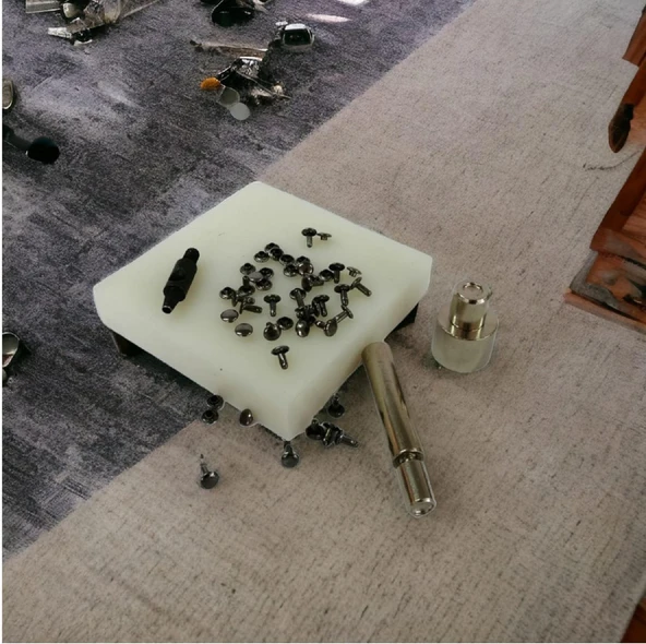 5 Parça Hazır Perçin Ezme Seti - 33,5 no İki Taraf Kafa Siyah Nikel