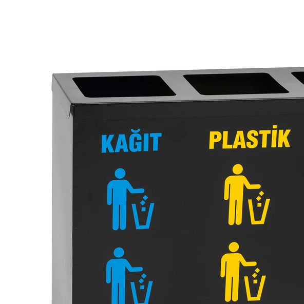 4 lü Metal Sıfır Atık Kutusu Geri Dönüşüm Çöp Kovası Kutusu - 2