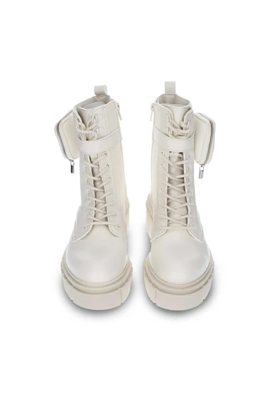 Kadın Cepli Postal Bot Fermuarlı Tırtık Taban Bağcıklı Günlük Bot - Resim 3