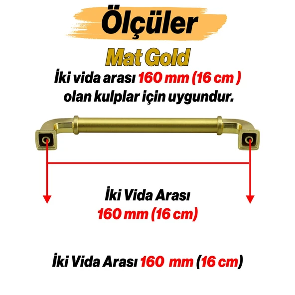 Alfa Metal Mat Gold Altın Kulp 160 mm Mobilya Çekmece Mutfak Dolabı Dolap Kapak Kulpları Kulb Kulpu - 3