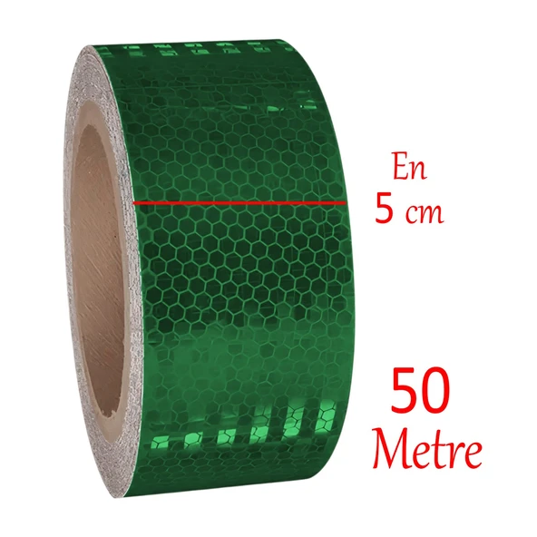 Yapışkanlı Gece Parlayan Reflektörlü 5 cm Reflektif İkaz Bandı 50 Metre Koyu Yeşil Renk Şerit Bant - 2