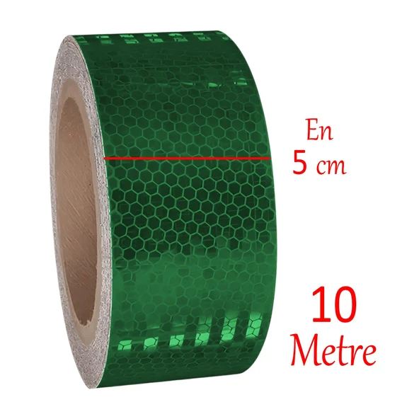 Yapışkanlı Gece Parlayan Reflektörlü 5 cm Reflektif İkaz Bandı 10 Metre Koyu Yeşil Renk Şerit Bant - 2