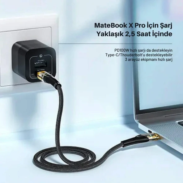 Essager Led Işıklı 2 Metre QC4.0 PD 100W Type C to Type C Şarj Kablosu 480Mbps Veri Aktarım Şarj Akım Korumalı - 5