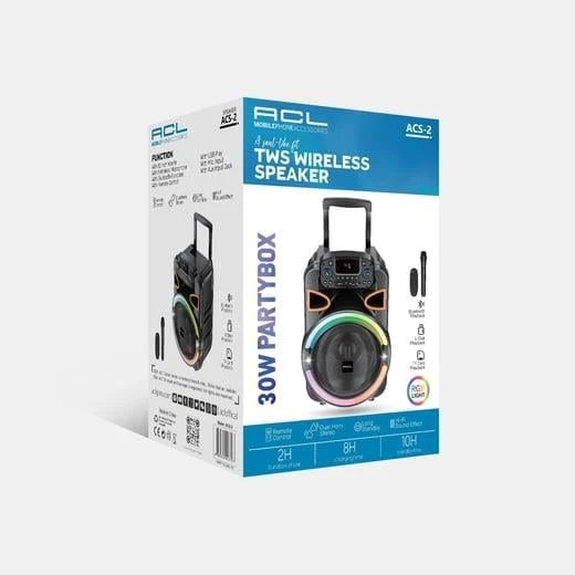 ACS-2 30W 12 inch Hoparlörlü Mikrofonlu, RGB Işıklı Sd Kart USB Parti ve Karaoke Bluetooth Speaker - 2