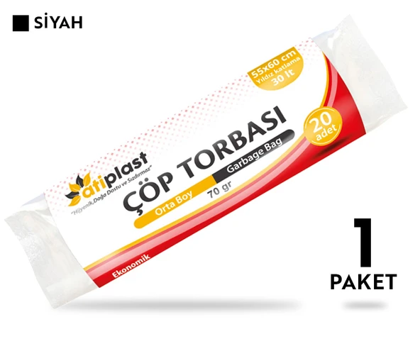 Atiplast Çöp Torbası Standart Orta Boy 70 gr 55 x 60 cm Siyah - 2