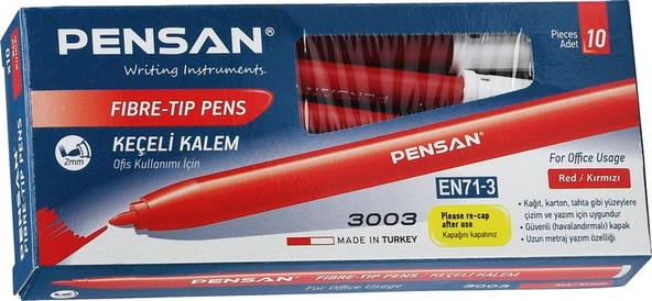 Pensan 3003 Ofis Tipi Keçeli Kalem 10'lu Kutu Kırmızı