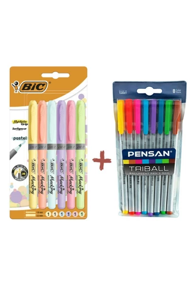 Pensan Triball 8'li Vakumlu Set + Bic 6'lı Pastel Fosforlu