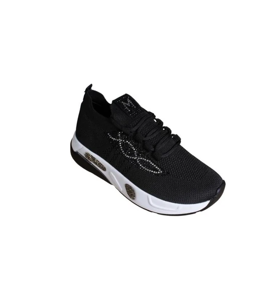 YAZKIŞ Kadın Siyah Çift Örgü Yanı Ve Tabanı Taşlı Bağcıksız Kalın Taban Fashıon Günlük Spor Ayakkabı ürün görseli