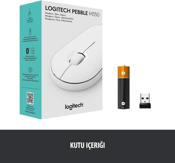 Logitech Pebble M350 910-005716 Beyaz Sessiz Optik Kablosuz Mouse - outlet - 2