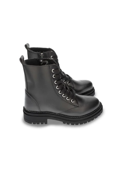 Kadın Siyah Günlük Postal Bot Rahat Taban Bağcıklı ve Fermuarlı KIşlık Ayakkabı - Resim 2