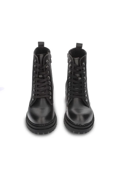 Kadın Siyah Günlük Postal Bot Rahat Taban Bağcıklı ve Fermuarlı KIşlık Ayakkabı - Resim 3