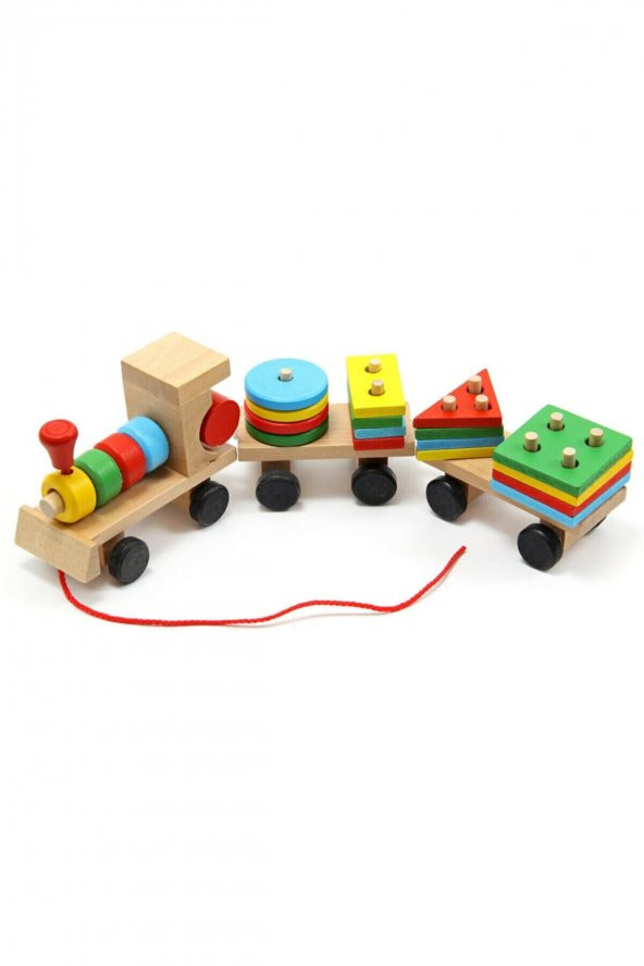 Hamaha Wooden Toys Doğal Ahşap Eğitici Oyuncak Geometrik Şekilli Tren