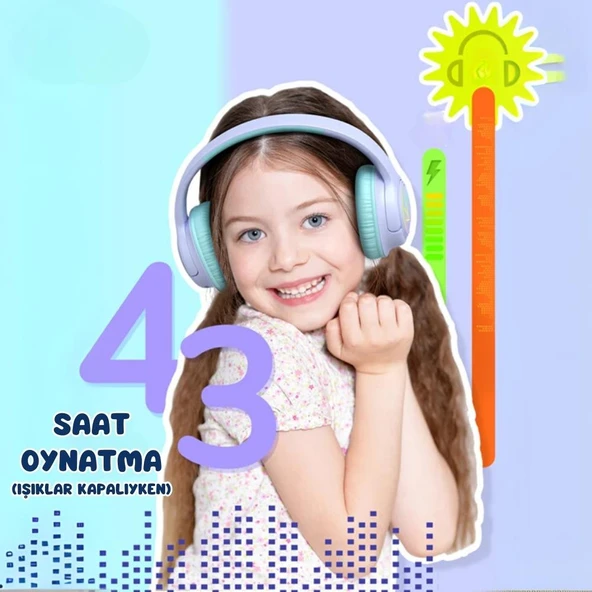 iClever Led Işıklı Güvenli Ses Sınırlı 45 Saat Oynatma Süreli Bluetooth Çocuk Kulaklığı Lila - 5