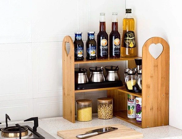 Ahşap Masa Tezgah Üstü Düzenleyici Organizer Banyo Mutfak Rafı Kitaplık Baharatlık Çiçeklik - 4